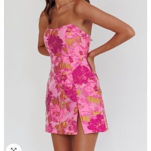 Marlina Strapless Jacquard Mini Dress Pink